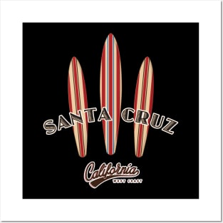 Santa Cruz California with three Surfboards Logo Sticker Dark Posters and Art